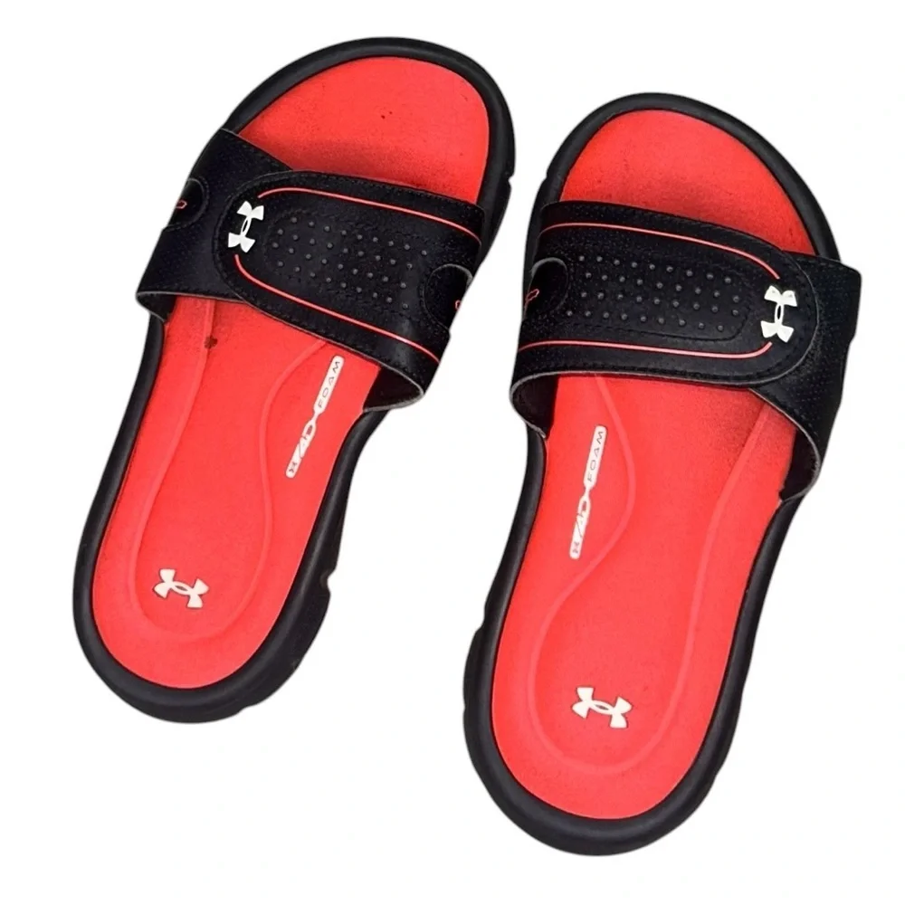 Under Armour Kids Slides 13K Black Red Athletic Sandals Comfort